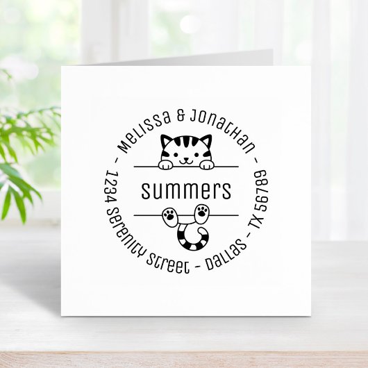 Cute Tabby Cat Couple Family Round Address 2 Rubberstempel