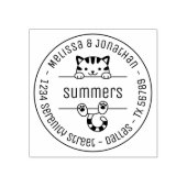 Cute Tabby Cat Couple Family Round Address Rubberstempel (Afrduk)