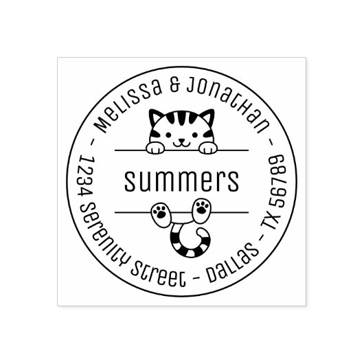 Cute Tabby Cat Couple Family Round Address Rubberstempel (Afrduk)