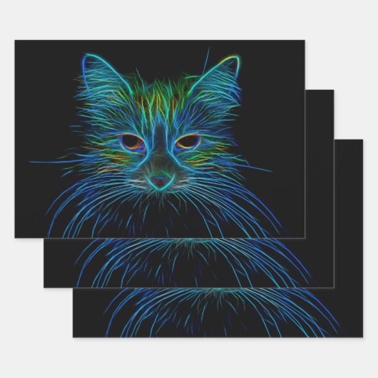 Cute Tabby Cat Design Blue Green Black Pop Art Inpakpapier Vel (Set)