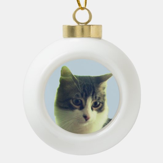 Cute Tabby Cat Face Keramische Bal Ornament (Voorkant)
