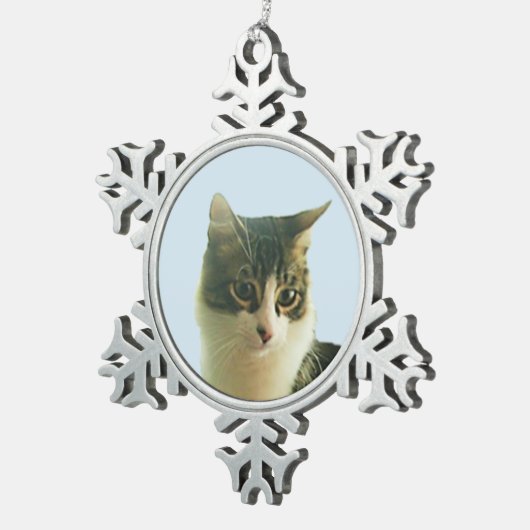 Cute Tabby Cat Face Tin Sneeuwvlok Ornament (Rechts)