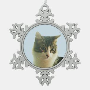 Cute Tabby Cat Face Tin Sneeuwvlok Ornament