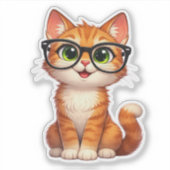 Cute Tabby Cat Glasses Custom-Cut Vinyl Sticker (Voorkant)