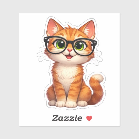 Cute Tabby Cat Glasses Custom-Cut Vinyl Sticker (Vel)