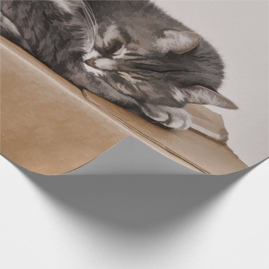 Cute Tabby Cat Gray Slaping Box Cadeaupapier (Hoek)