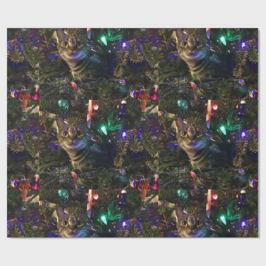 Cute Tabby Cat in kerstboom Cadeaupapier (Vlak)
