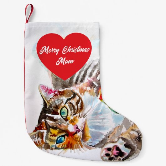 Cute Tabby Cat Merry Cats Christmas Stocking Kleine Kerstsok (Voorkant)