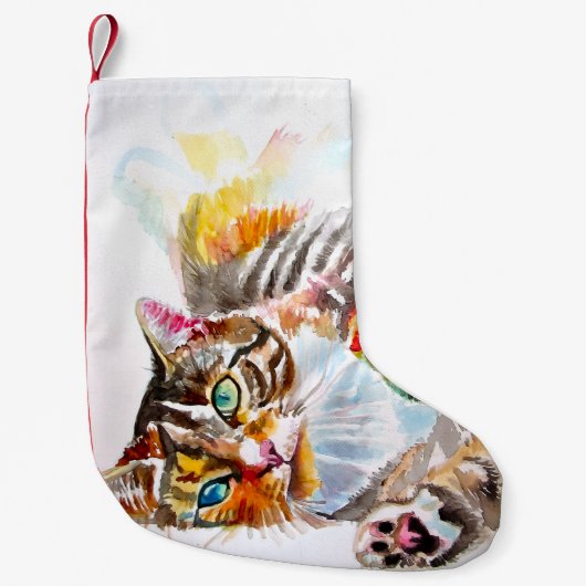 Cute Tabby Cat Merry Cats Christmas Stocking Kleine Kerstsok (Voorkant)