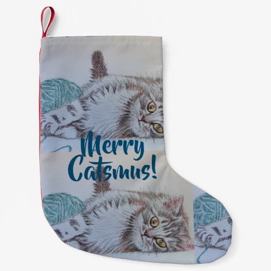 Cute Tabby Cat Merry Catsmus kerststop Kleine Kerstsok (Voorkant)