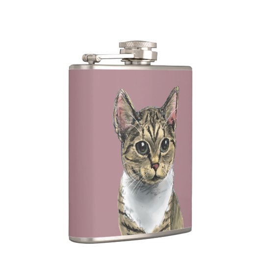Cute Tabby Cat met Big Eyes Tekening Heupfles (Rechts)
