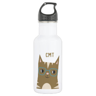 Cute Tabby Cat met bril   Monogram Waterfles