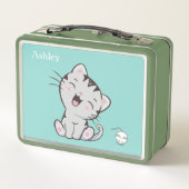 Cute Tabby Cat & Mouse on Light Blue (Achterkant)