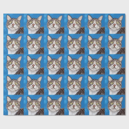 Cute Tabby Cat Painting Cadeaupapier (Vlak)