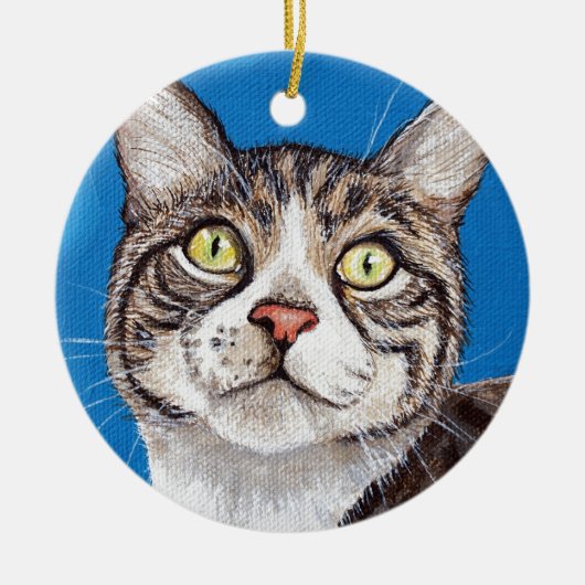 Cute Tabby Cat Painting Ceramic Ornament (Voorkant)
