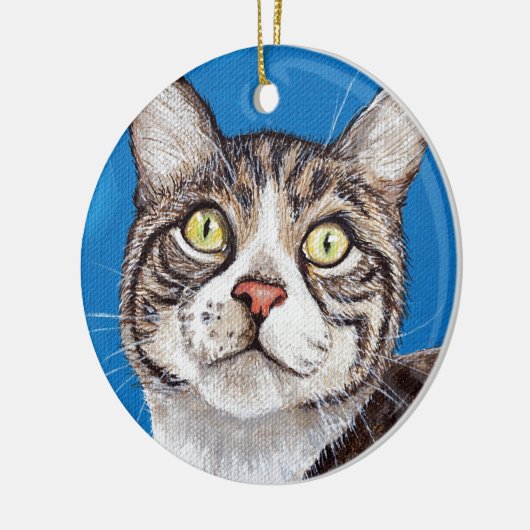 Cute Tabby Cat Painting Ceramic Ornament (Links)