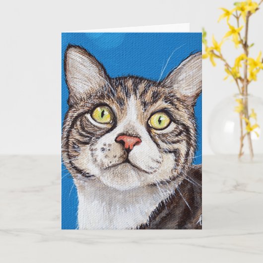Cute Tabby Cat Painting Kaart (Gele Bloem)