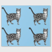 Cute Tabby Cat Pastel Blue Colorful art Wrapping Cadeaupapier (Vlak)