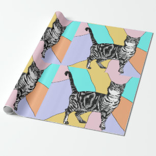 Cute Tabby Cat Pastel Colorful art Wrapping Cadeaupapier