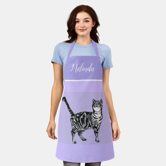 Cute Tabby Cat Pastel paars Lavender Cats Apron Schort (Gedragen)