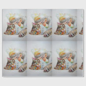 Cute Tabby Cat Spelling Art Waterverf Wrapping Cadeaupapier (Vlak)