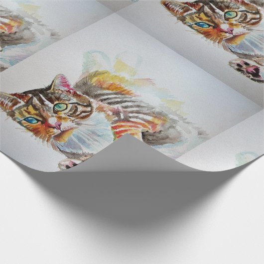 Cute Tabby Cat Spelling Art Waterverf Wrapping Cadeaupapier (Hoek)