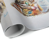 Cute Tabby Cat Spelling Art Waterverf Wrapping Cadeaupapier (Rol Hoek)