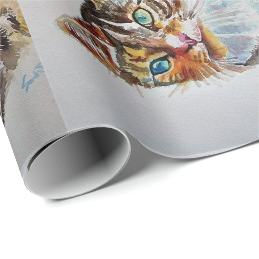 Cute Tabby Cat Spelling Art Waterverf Wrapping Cadeaupapier (Rol Hoek)