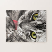 Cute Tabby Cat Wassen het gezicht Legpuzzel (Horizontaal)
