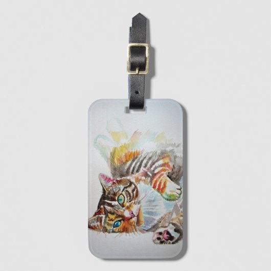 Cute Tabby Cat Waterverf Art Bagagelabel (Voorkant (verticaal))