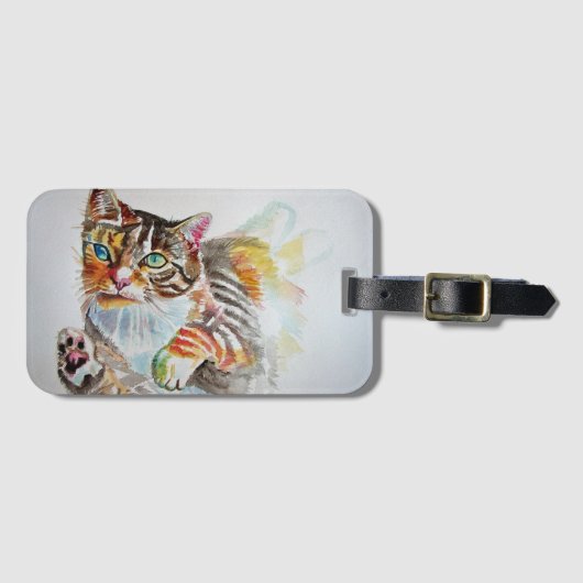 Cute Tabby Cat Waterverf Art Bagagelabel (Voorkant (horizontaal))