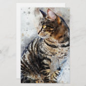 Cute Tabby Cat Waterverf Art Briefpapier (Voorkant / Achterkant)