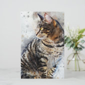 Cute Tabby Cat Waterverf Art Briefpapier (Staand voorkant)