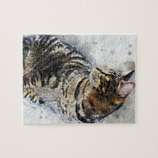 Cute Tabby Cat Waterverf Art Legpuzzel (Horizontaal)