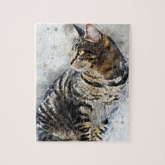 Cute Tabby Cat Waterverf Art Legpuzzel (Verticaal)