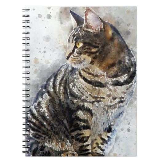 Cute Tabby Cat Waterverf Art Notitieboek (Voorkant)