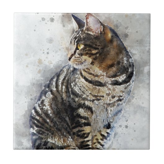 Cute Tabby Cat Waterverf Art Tegeltje (Voorkant)