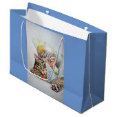 Cute Tabby Cat Waterverf blue cats Gift Bag Groot Cadeauzakje (Voorkant Gekanteld)