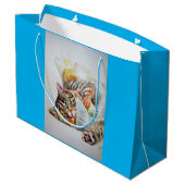 Cute Tabby Cat Waterverf blue cats Gift Bag Groot Cadeauzakje (Achterkant Gekanteld)