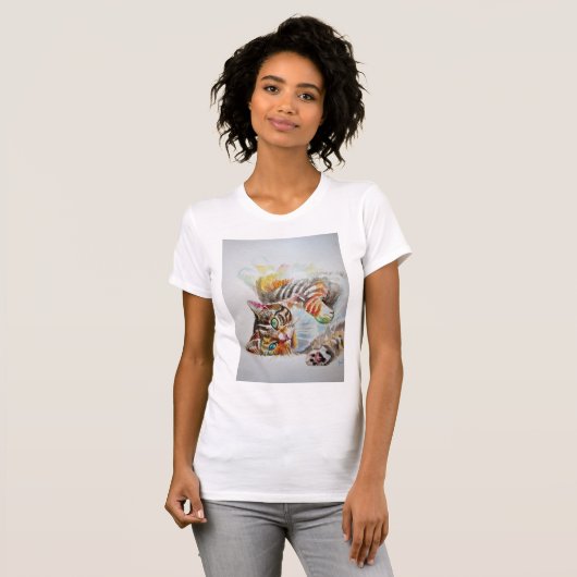 Cute Tabby Cat Waterverf cats Girls T Shirt Top (Voorkant volledig)