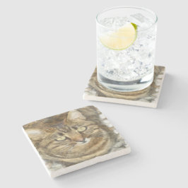 Cute Tabby die op potloodschets kijkt Stenen Onderzetter