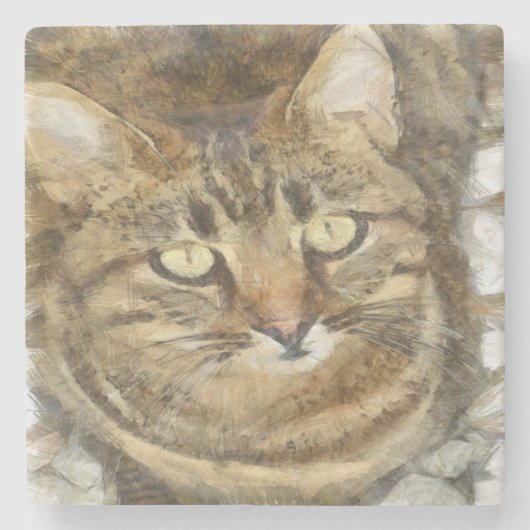 Cute Tabby die op potloodschets kijkt Stenen Onderzetter (Voorkant)