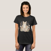 Cute Tabby Kat Whimsical Bloem Waterverf T-shirt (Voorkant volledig)