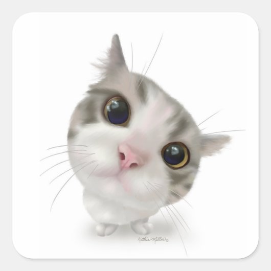 Cute Tabby Kitten Cartoon Vierkante Sticker (Voorkant)