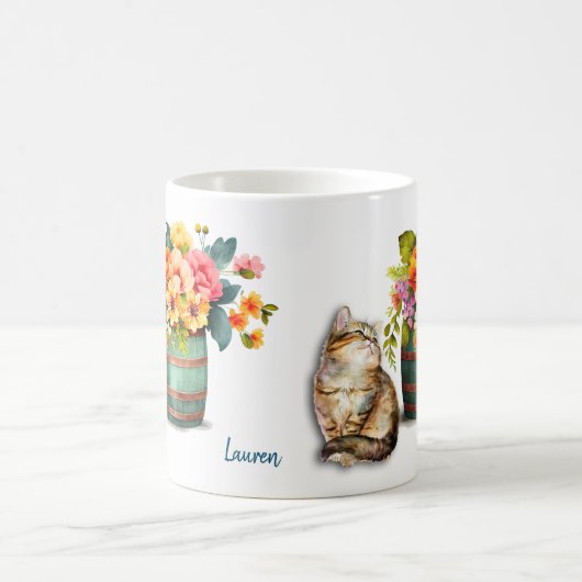 Cute Tabby Kitten Flower Barrel Koffiemok (Center)