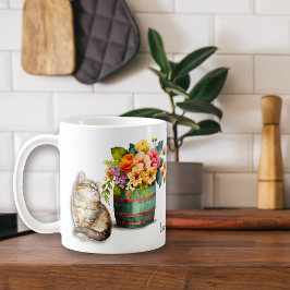Cute Tabby Kitten Flower Barrel Koffiemok