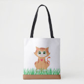 Cute Tabby Kitty Cat & Grass Planten Tote Bag (Voorkant)