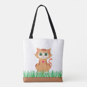 Cute Tabby Kitty Cat & Grass Planten Tote Bag (Achterkant)