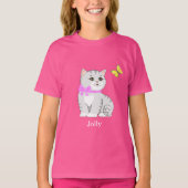 Cute Tabby Kitty Cat & Little Bird T-Shirt (Voorkant)