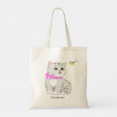 Cute Tabby Kitty Cat & Little Bird Tote Bag (Achterkant)